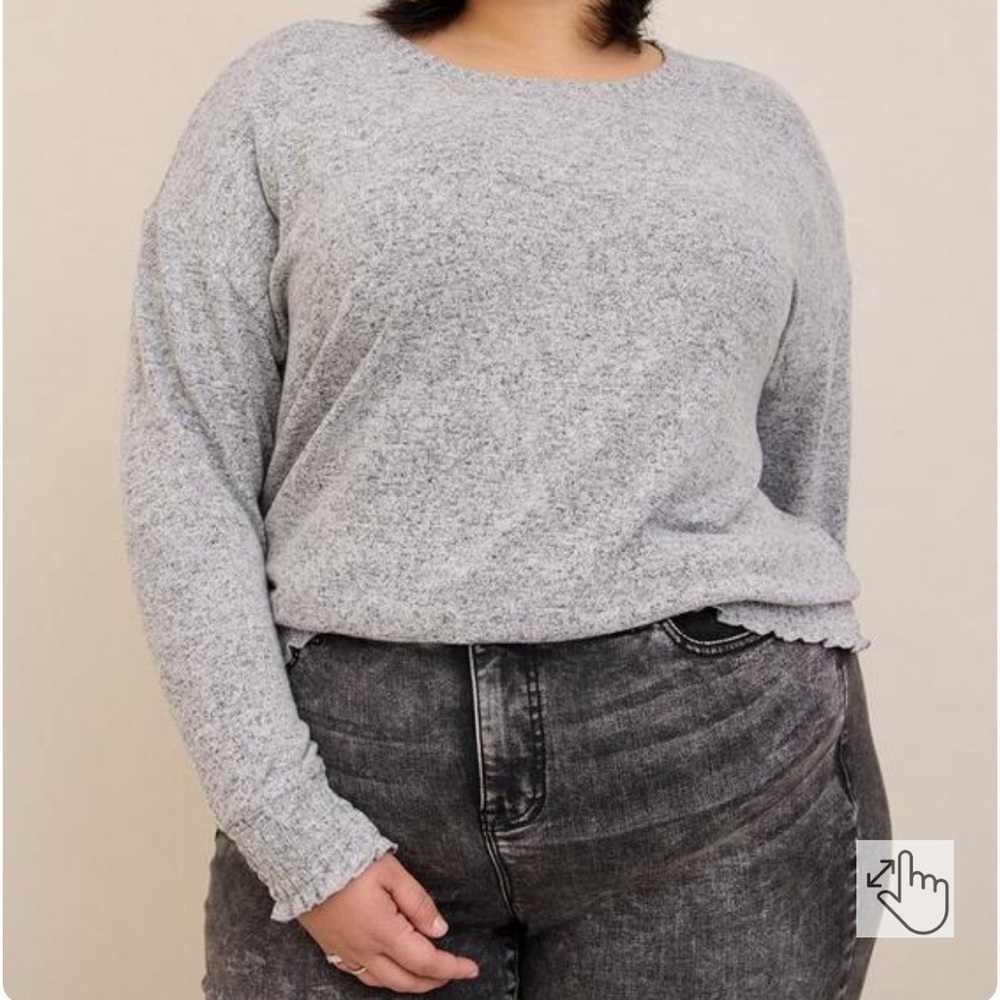 Plus size- Relaxed Fit Super Soft Plush
Drop Shoulder Smocked Bottom
Sweatshirt - Picture 1 of 5
